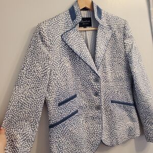 Bariloche Medium Spain Blazer Jacket Cotton Blue Polka Dots Buttons Formal Coat